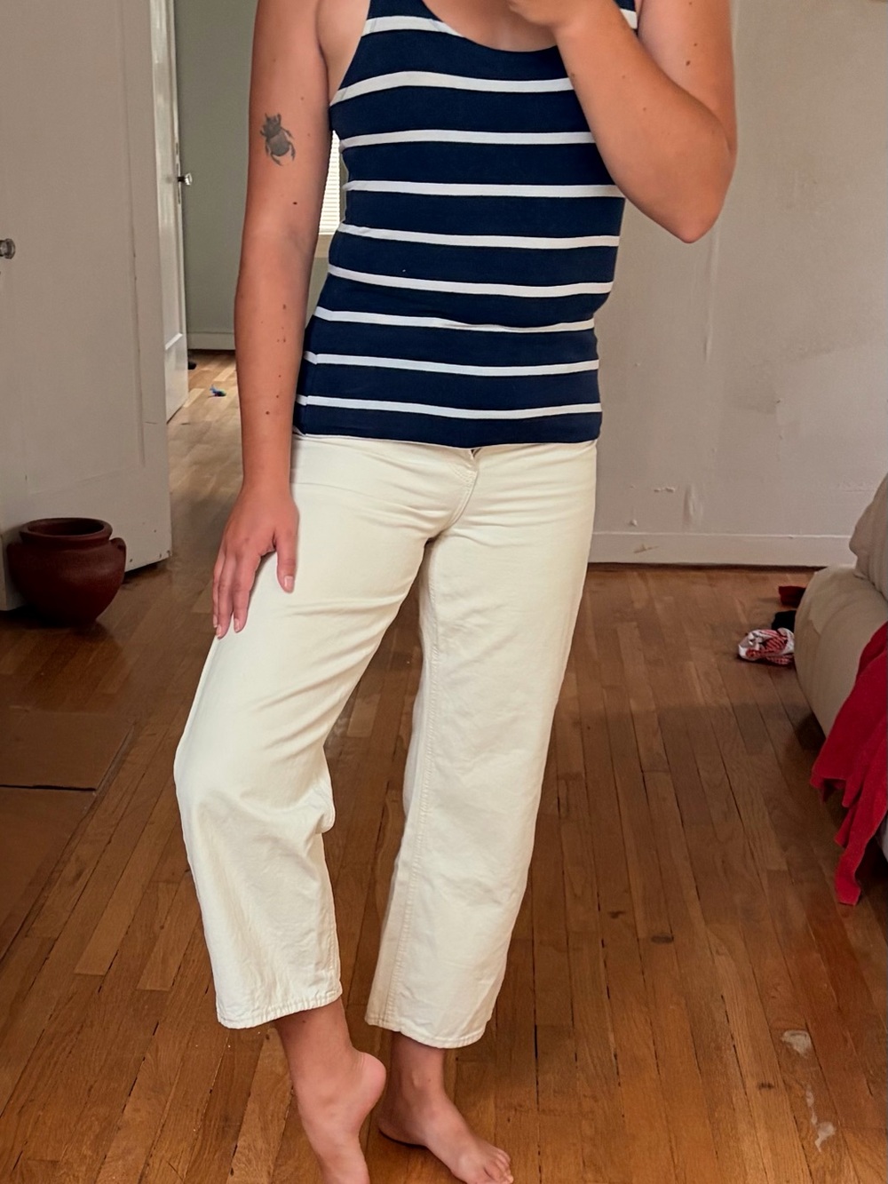 Old Navy Extra High Rise Wide Leg Crop Cream Jeans Sz 4